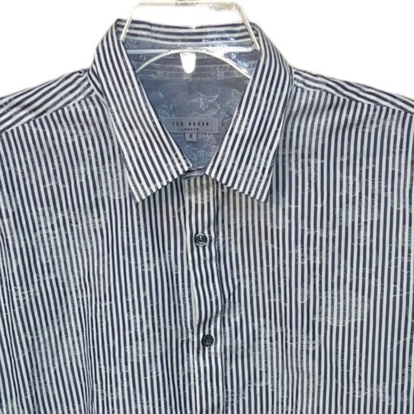 Men's Ted Baker London Grey/White Stripe Button Down Dress Shirt‎ Size 6 (2XL) - Picture 2 of 8